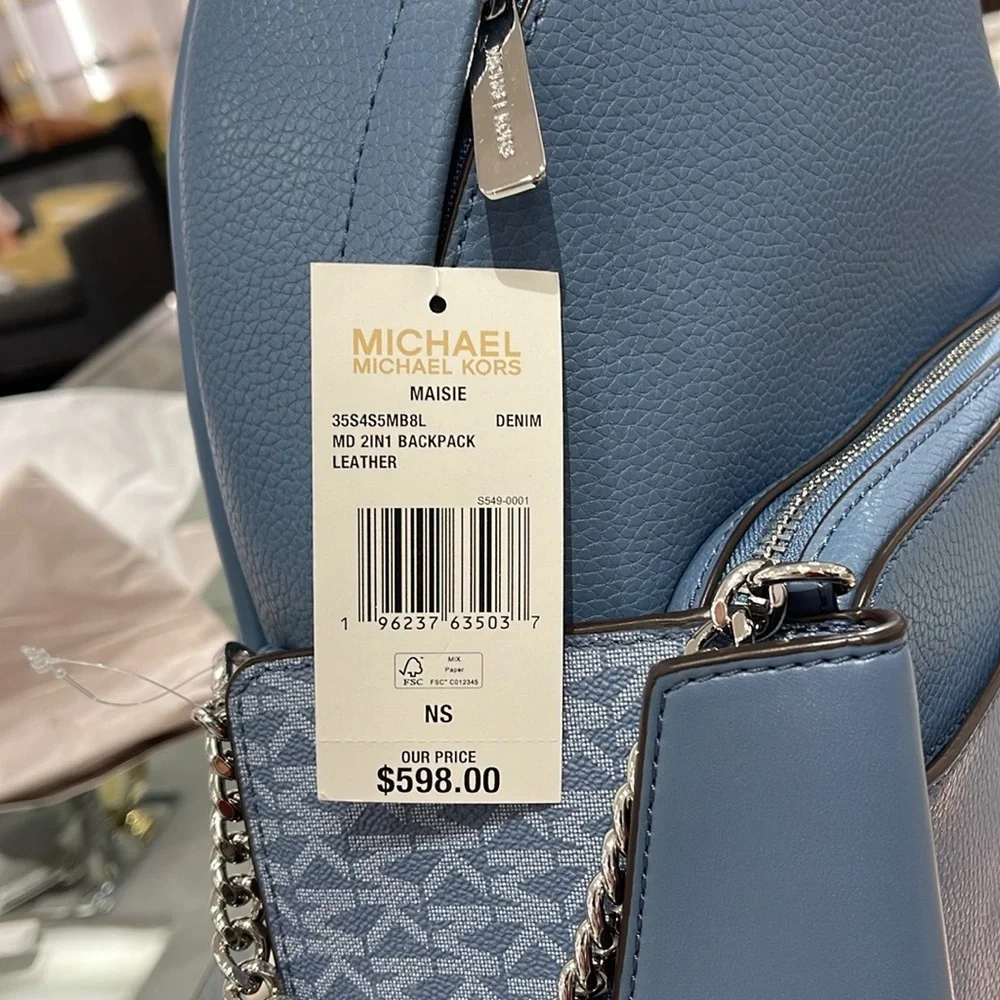 MICHAEL KORS DENIM COLOR  Maisie Medium Pebbled Leather 2-in-1 Backpack